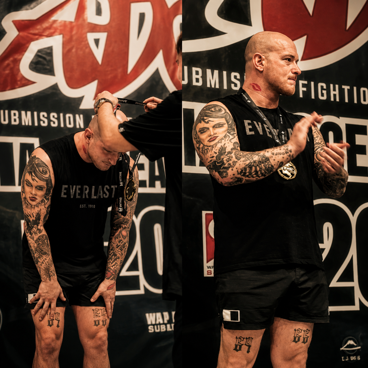 A Mat Shark competitor receiving his medal on the podium