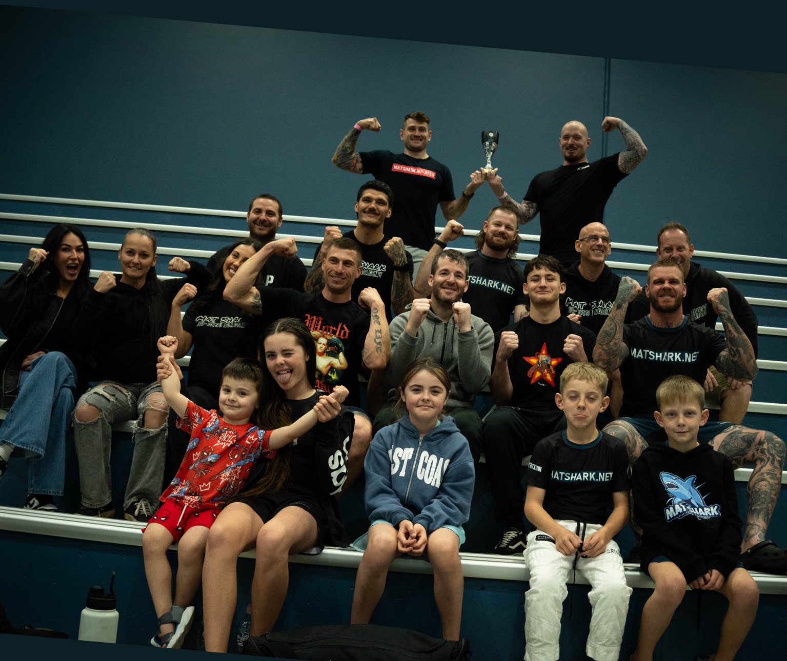 The Mat Shark team and their families at a competition