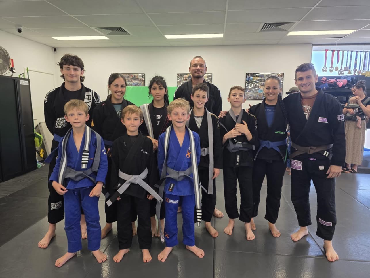 Kids and coaches after a Mat Shark grading